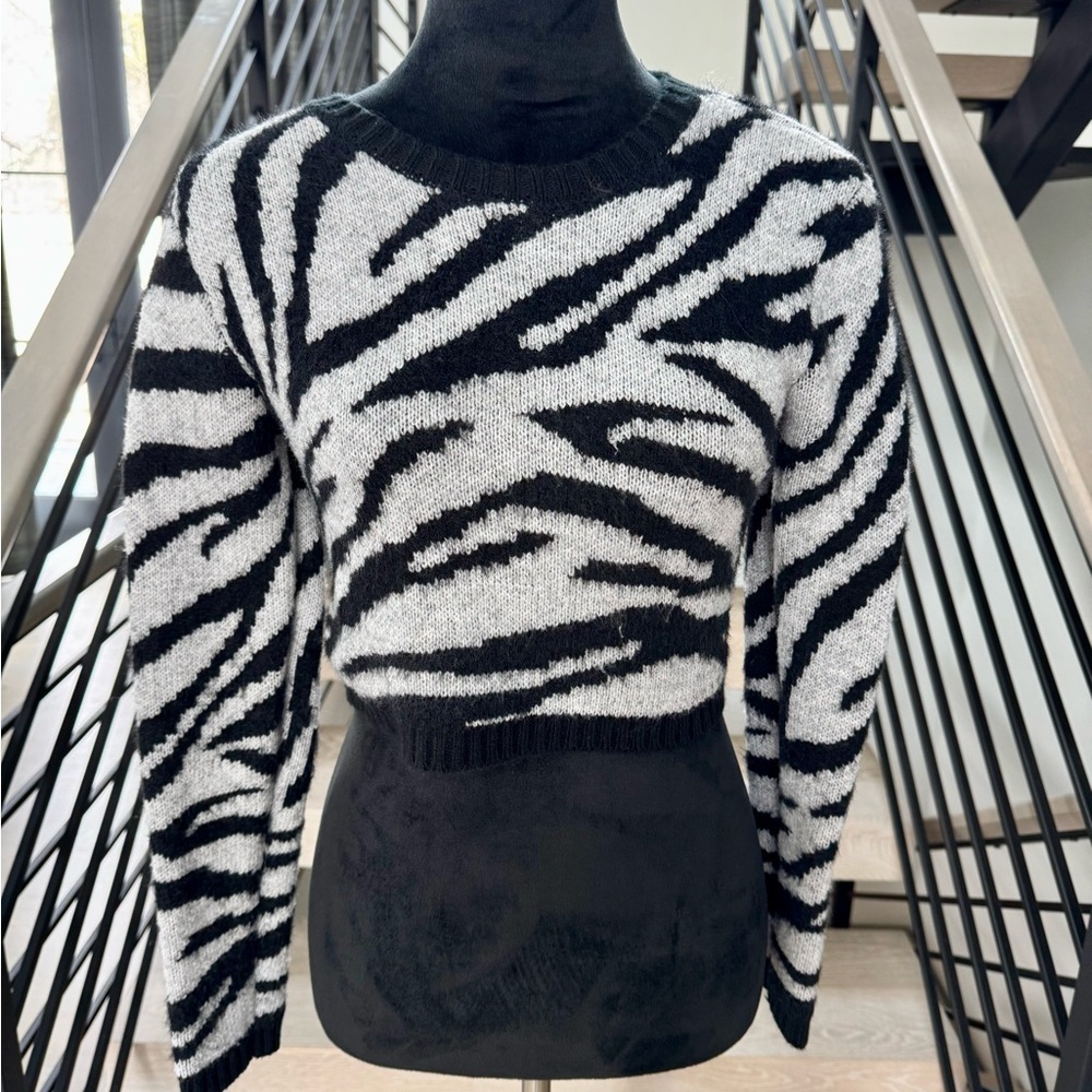New Chic Zebra Patterned Knit Crop Top Sweater